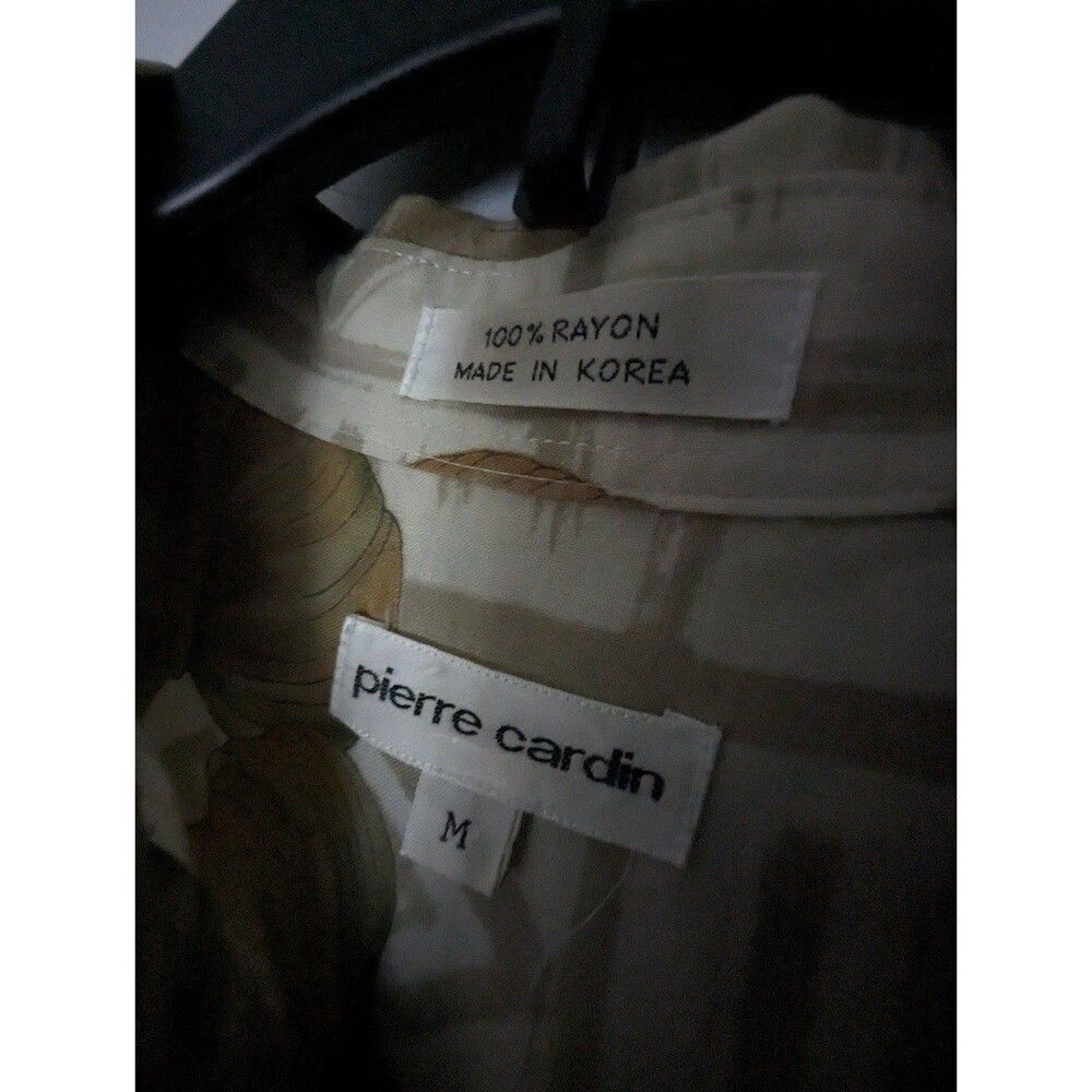 Pierre Cardin Khaki Cream Hawaiian Shirt Size M Rayon Beachy Coastal*Flaws* - Picture 3 of 7